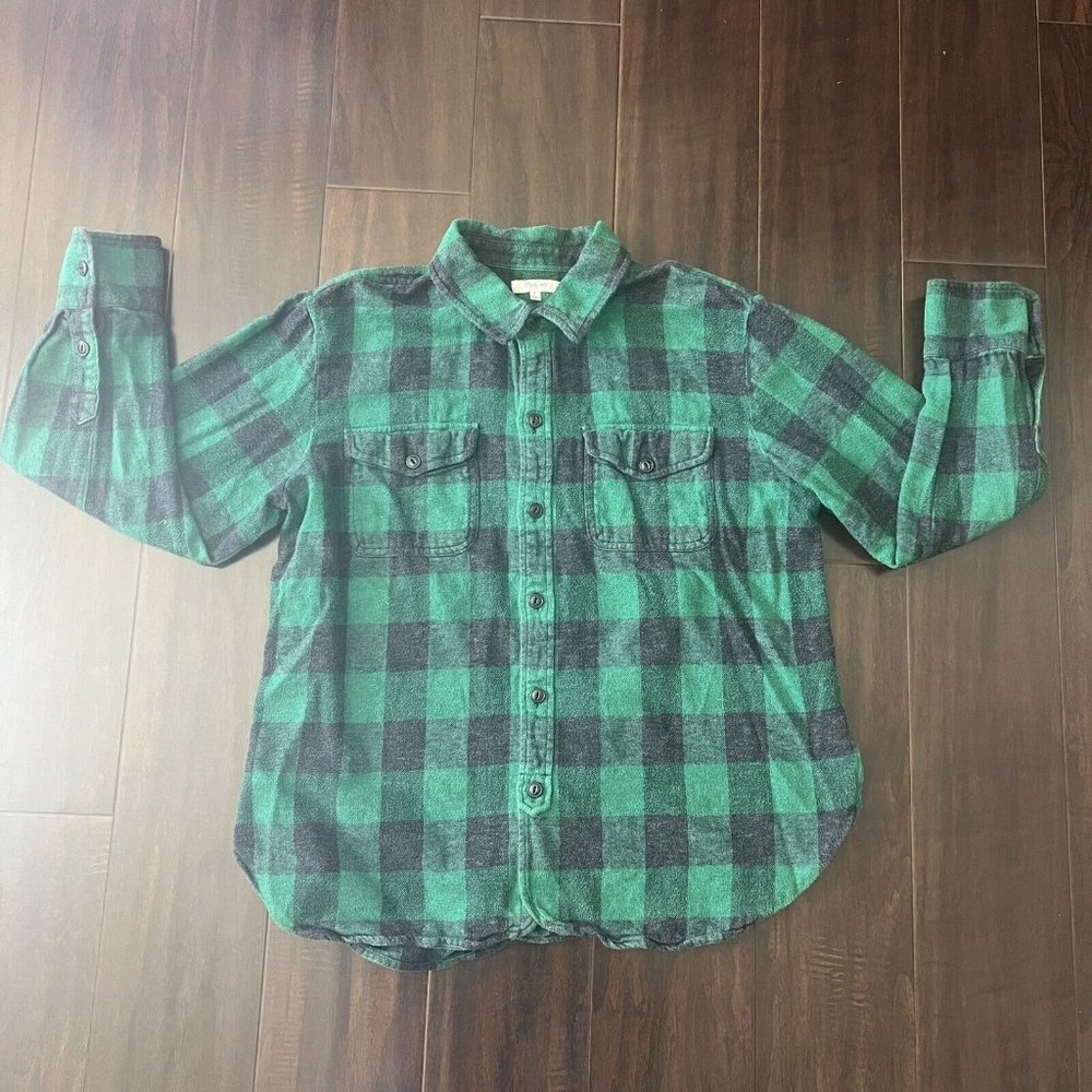 Madewell Womens Large Green Plaid Long Sleeve Button Down Shirt